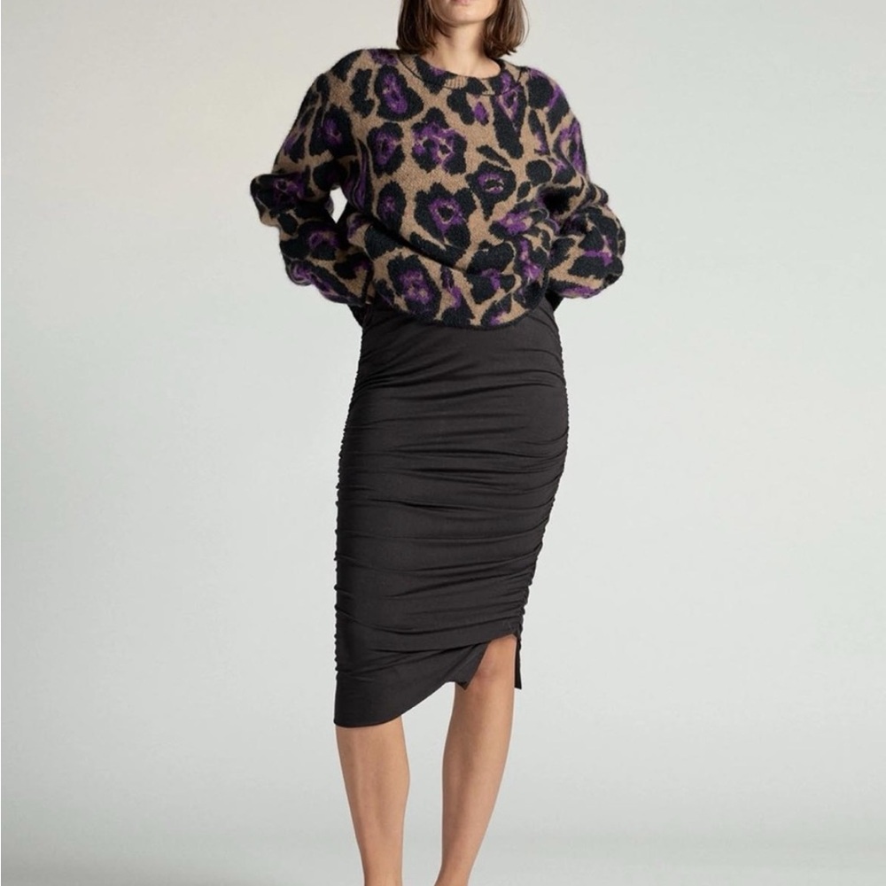 Ragdoll LA Black Draped Midi Pencil Skirt